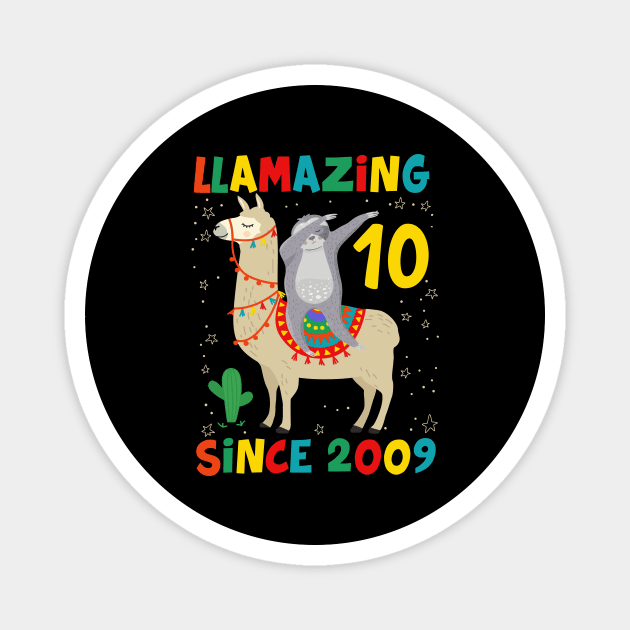 10 Years Old 10th Birthday Sloth Riding Llama Girls Magnet by folidelarts